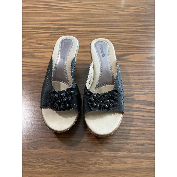 Amanda Suzy black slip on wedge sandals size 10 - Picture 1 of 5